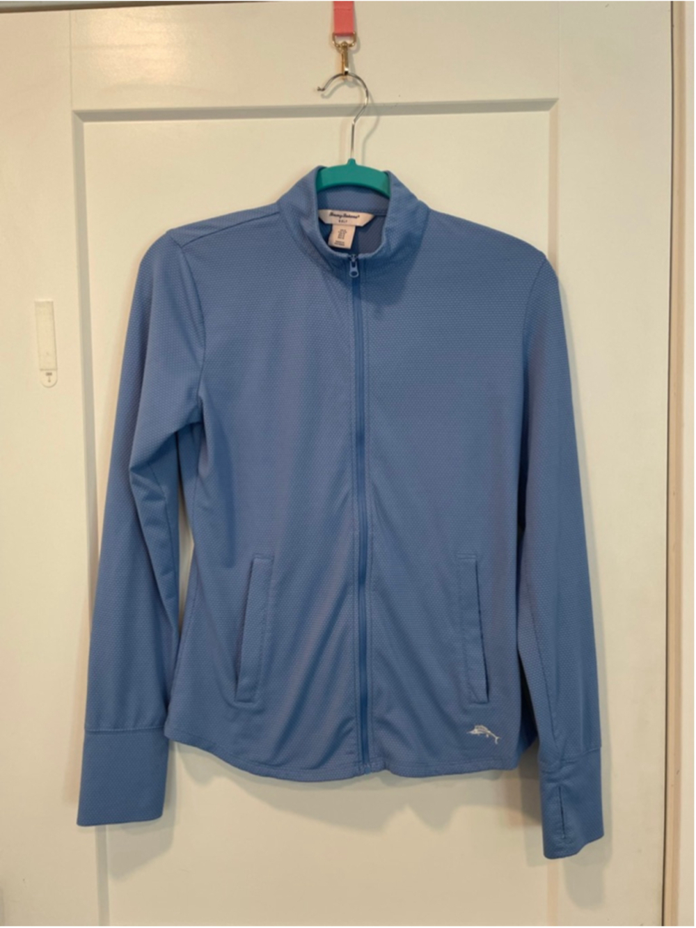 Women's Tommy Bahama Blue Golf Jacket Size Small Full Zip Thumb holes